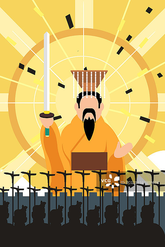 扁平风中国古代历史人物秦国秦始皇古代帝王军事战争背景插画图片素材