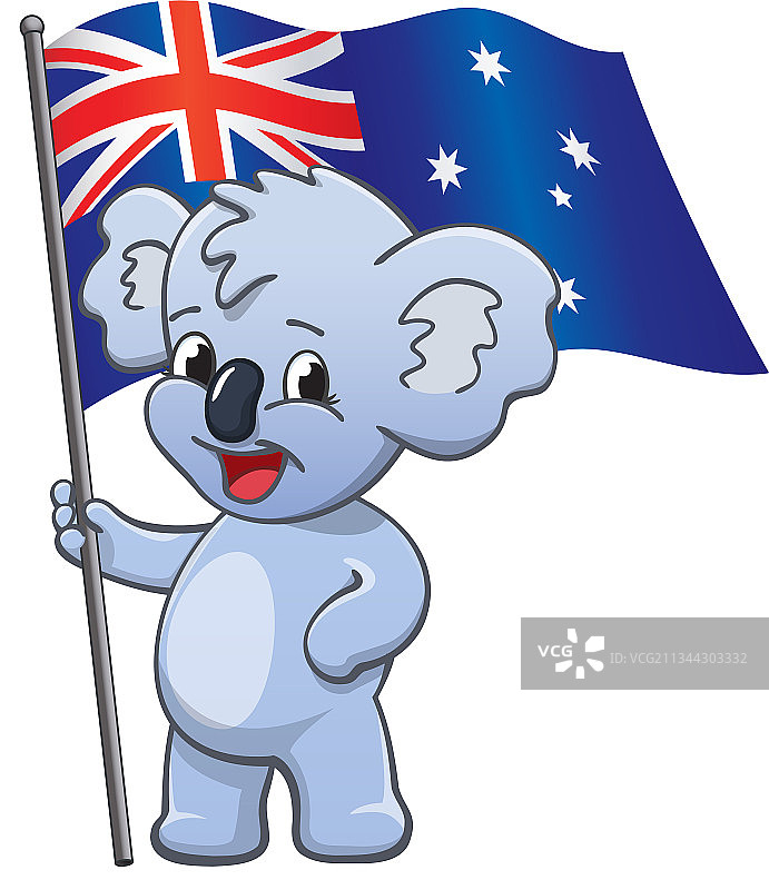手持澳大利亚国旗的可爱微笑考拉图片素材