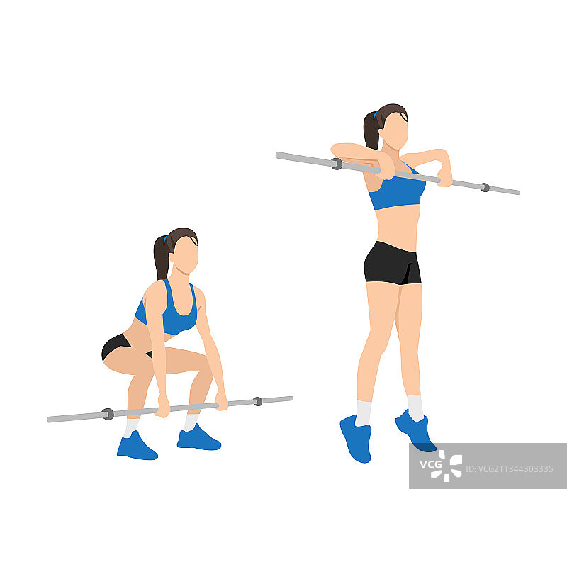 女人正在做杠铃高拉练习图片素材