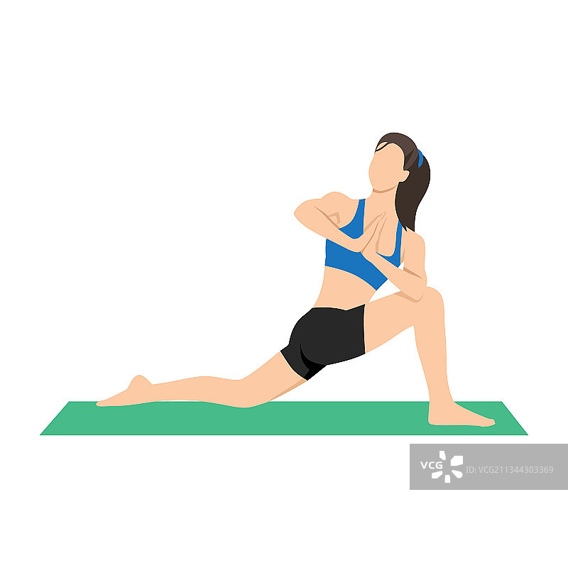 女人做Parivrtta Anjaneyasana旋转弓步图片素材