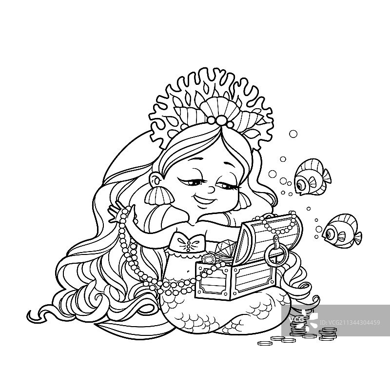 戴着珊瑚头饰的可爱小美人鱼图片素材