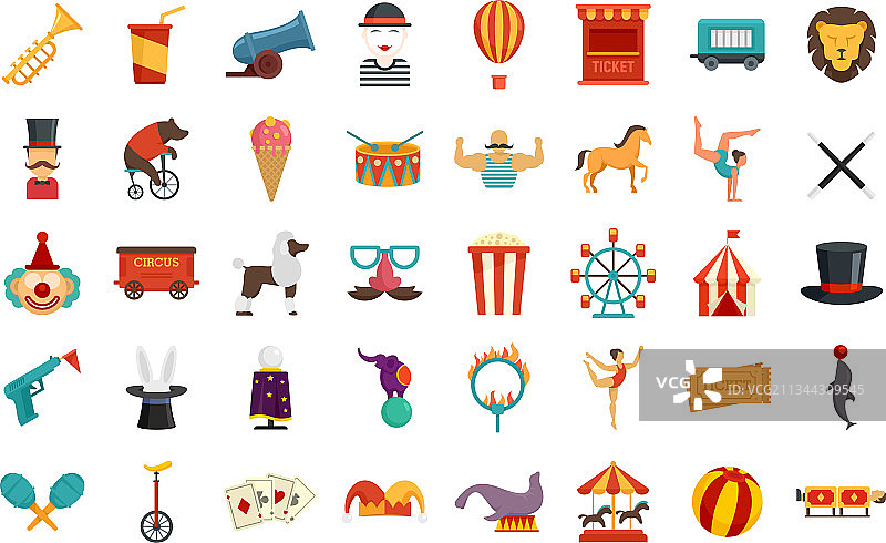 扁平风格的马戏团图标集（已隔离）图片素材