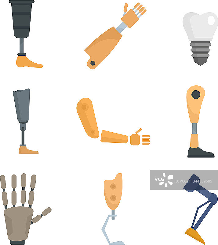 人造肢体图标扁平化集合图片素材