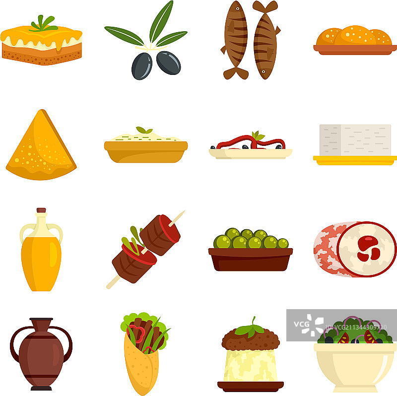 希腊美食图标扁平风格图片素材