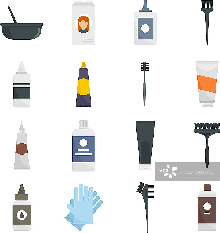 染发剂图标扁平隔离套装图片素材