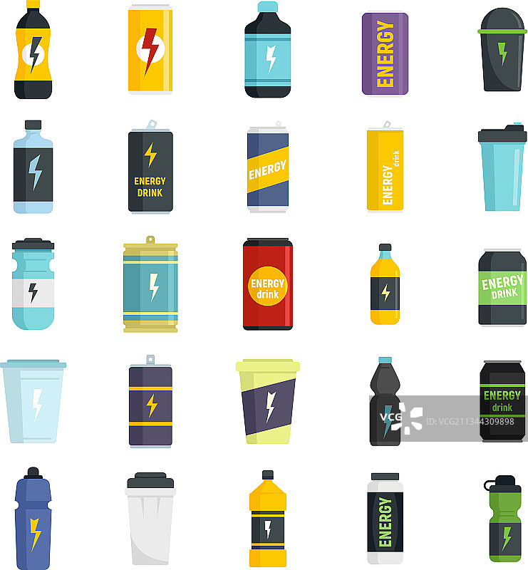 能量饮料图标集平面隔离图片素材