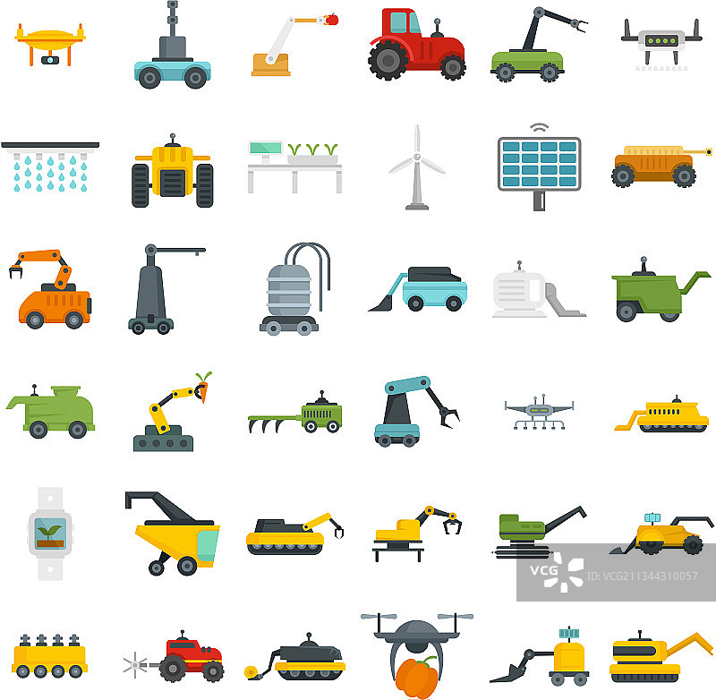 农业机器人图标集（扁平风格，已隔离）图片素材