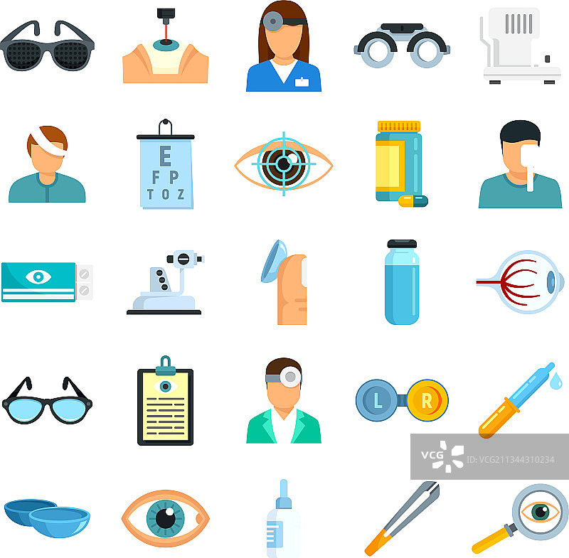 眼科检查图标集（扁平隔离）图片素材