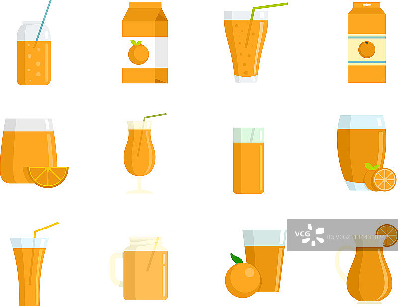 橙汁图标扁平风格集合图片素材