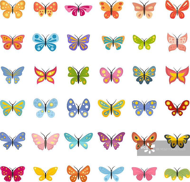 扁平风格蝴蝶图标合集图片素材