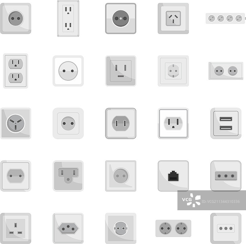 电源插座图标集扁平隔离图片素材