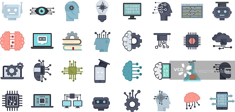 扁平风机器学习图标合集图片素材
