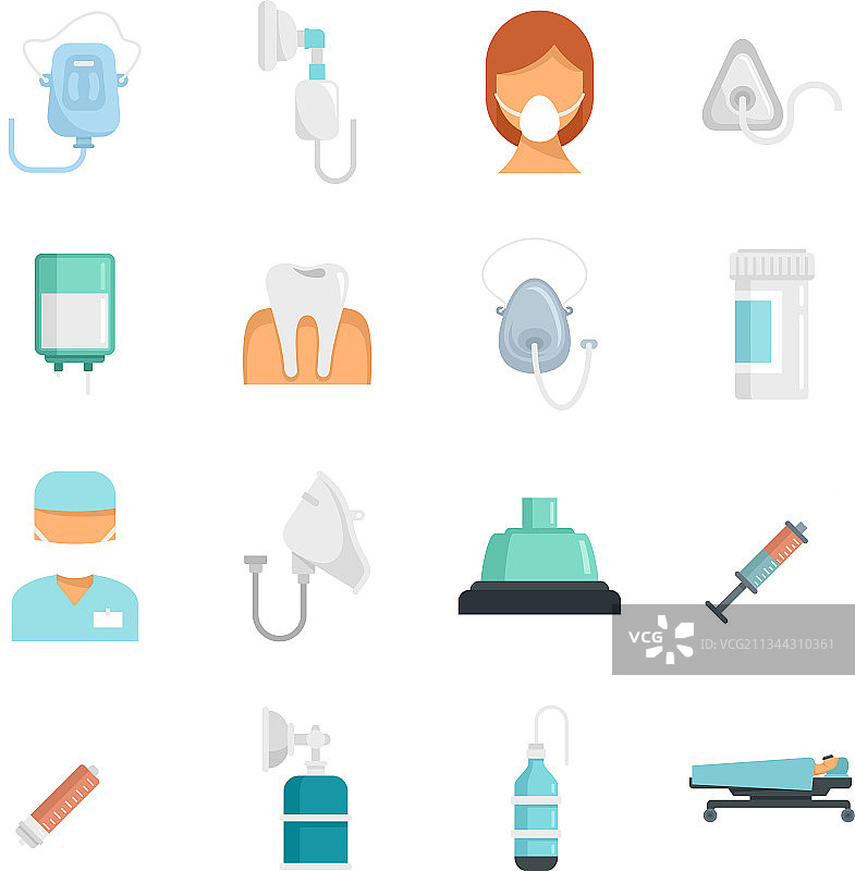 麻醉图标扁平隔离设置图片素材