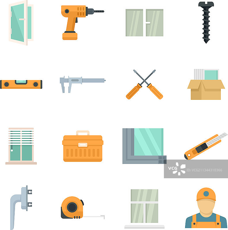 窗户安装图标扁平隔离设置图片素材