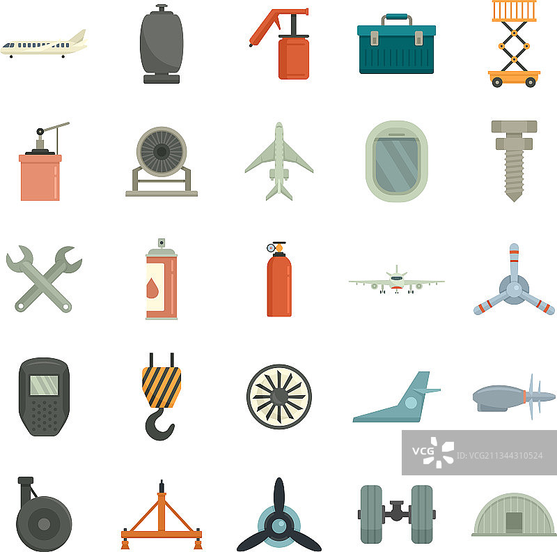飞机维修图标扁平隔离集图片素材