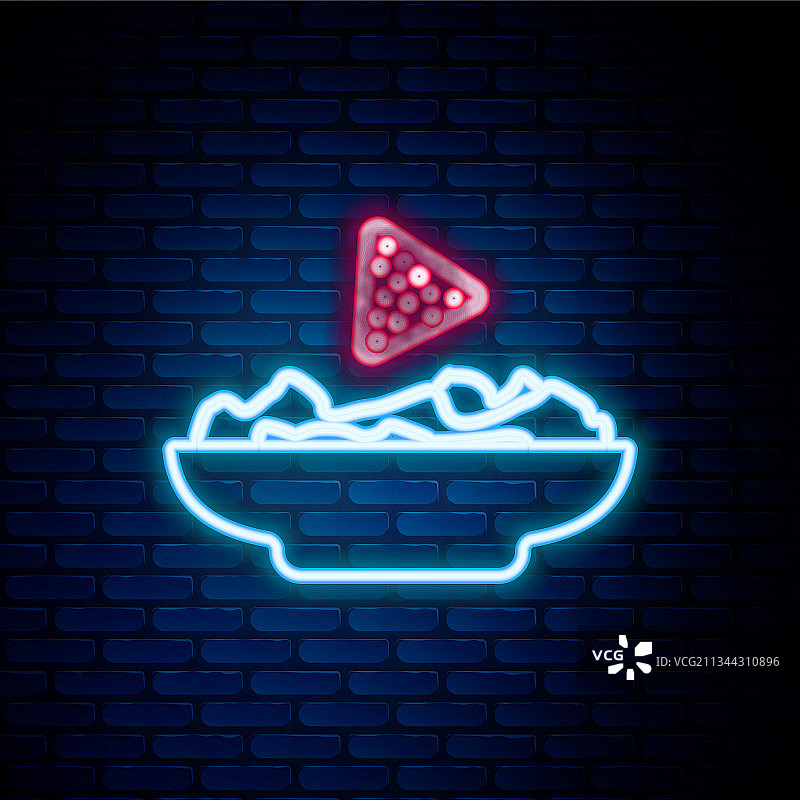 发光霓虹灯线条：盘子里的玉米片图标图片素材
