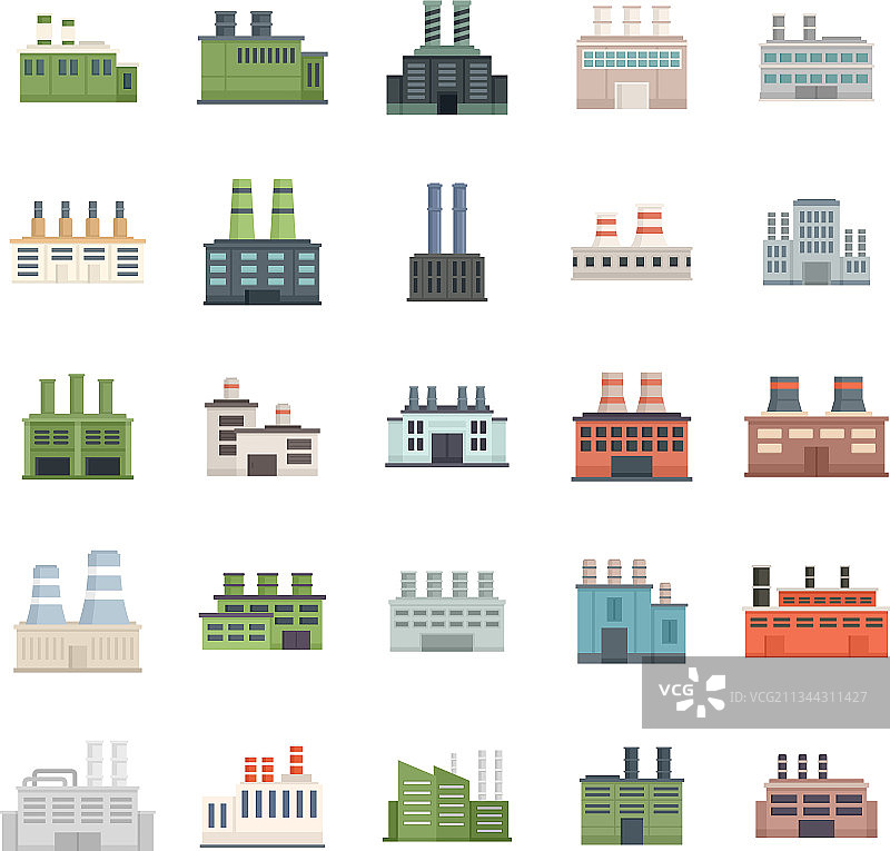 回收工厂图标扁平化合集图片素材