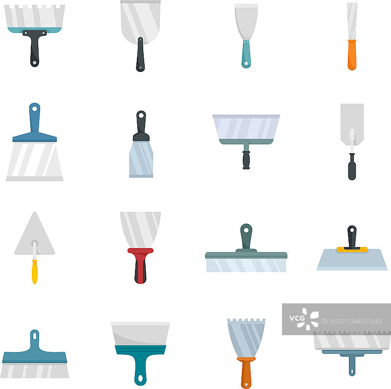 腻子刀图标集（扁平风格，已隔离）图片素材