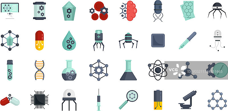 纳米技术扁平图标集图片素材