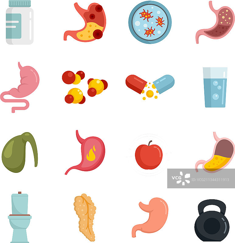 消化图标集扁平隔离图片素材