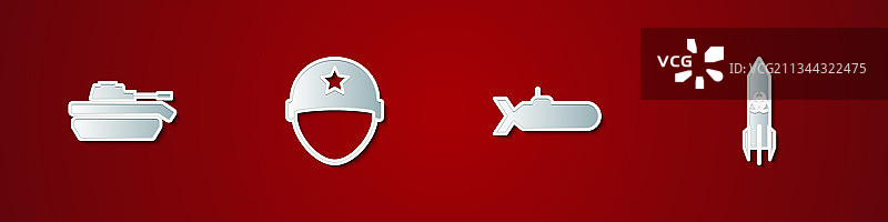 军事坦克头盔潜艇和生物危害套装图片素材