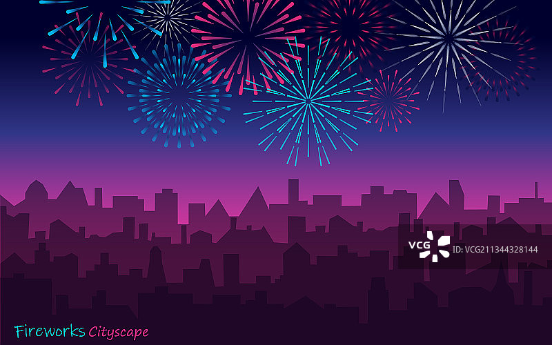 烟花城市夜景晚间景观图片素材