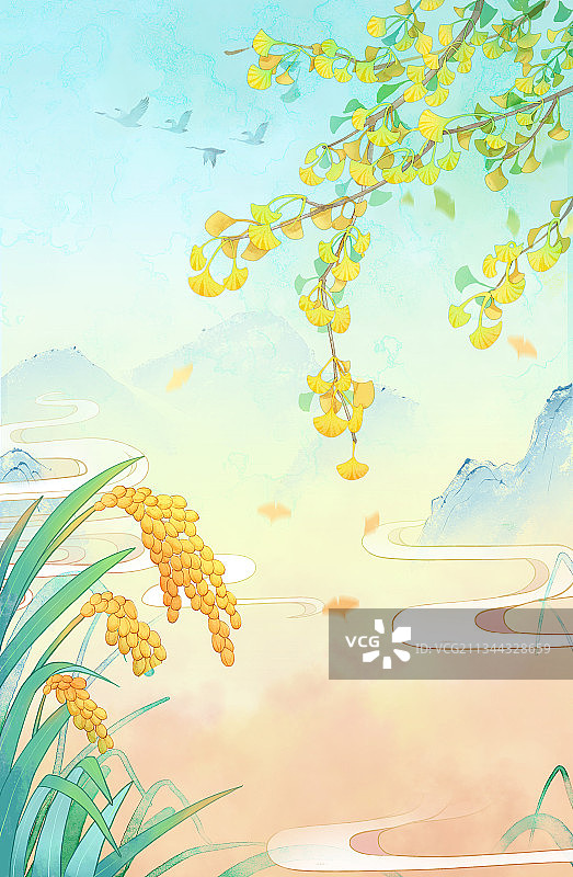 秋天节气丰收贴秋膘黄叶国风美食图片素材