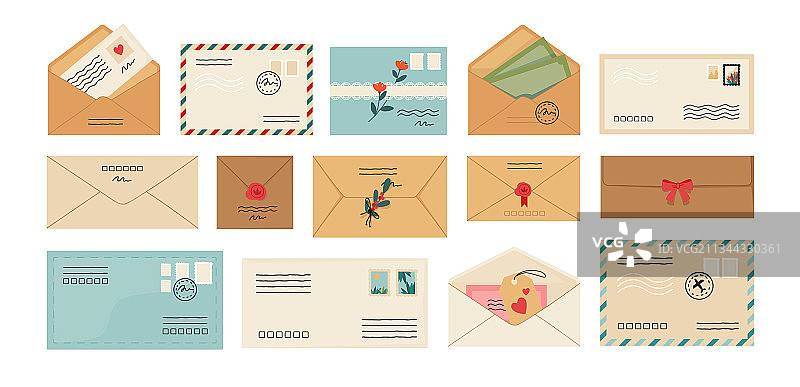 卡通信封打开和关闭邮件图片素材
