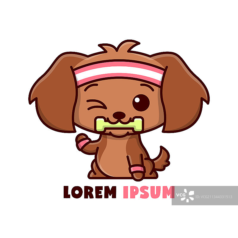 可爱棕色小狗咬哑铃图片素材