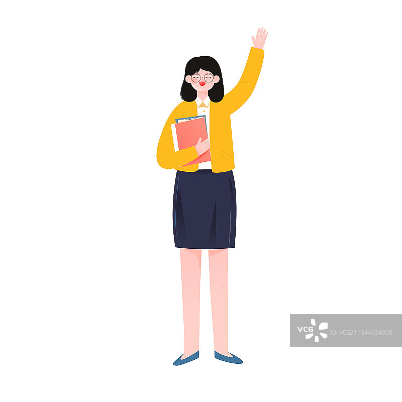 女老师抱着书开心的打招呼矢量人物元素图片素材