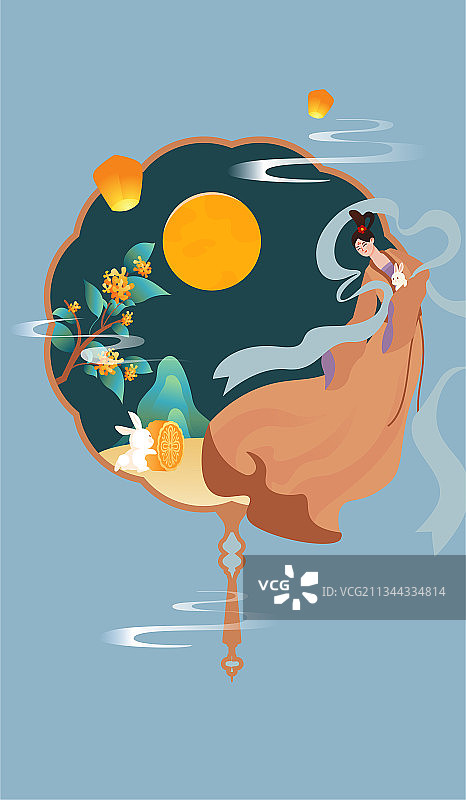 嫦娥扇子插画图片素材