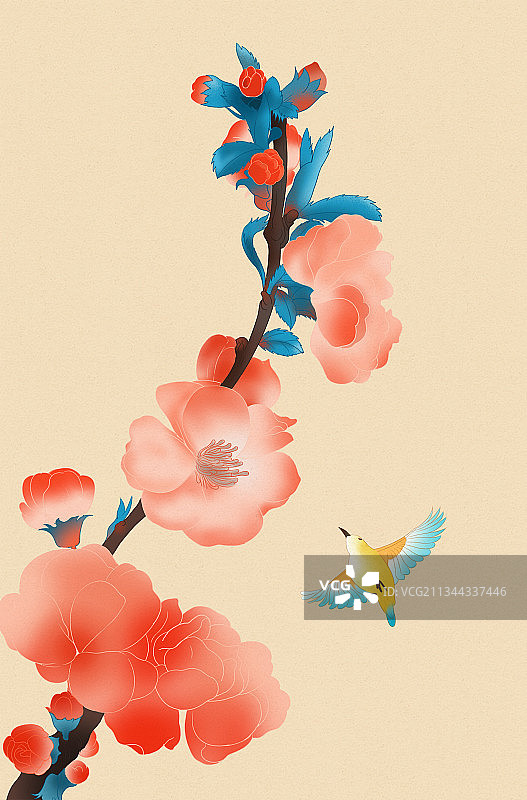 中国风传统文化国粹工笔花鸟画植物花卉与鸟类服饰包装背景插画图片素材