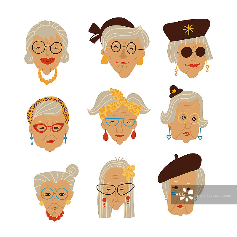 时尚奶奶的涂鸦手绘面部图片集图片素材