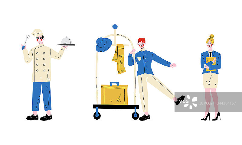 穿制服的酒店员工角色与搬运工图片素材