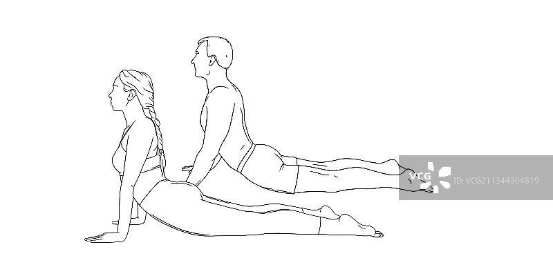 眼镜蛇式瑜伽：男女练习图片素材