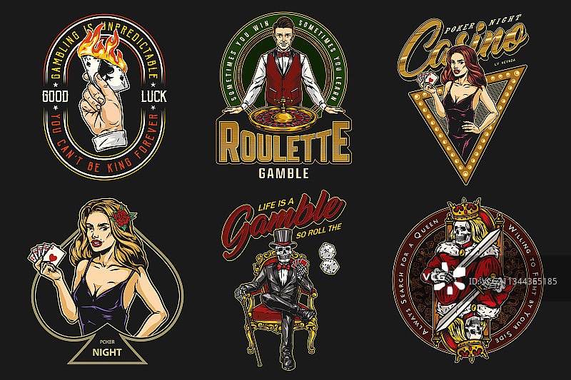 复古彩色赌博徽章图片素材