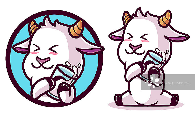 可爱的山羊拿着一杯羊奶卡通图片素材