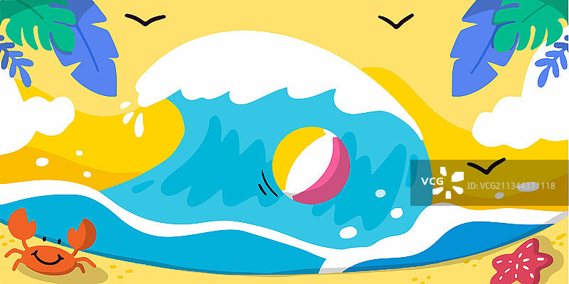 酷炫有趣的沙滩与海浪涂鸦图片素材