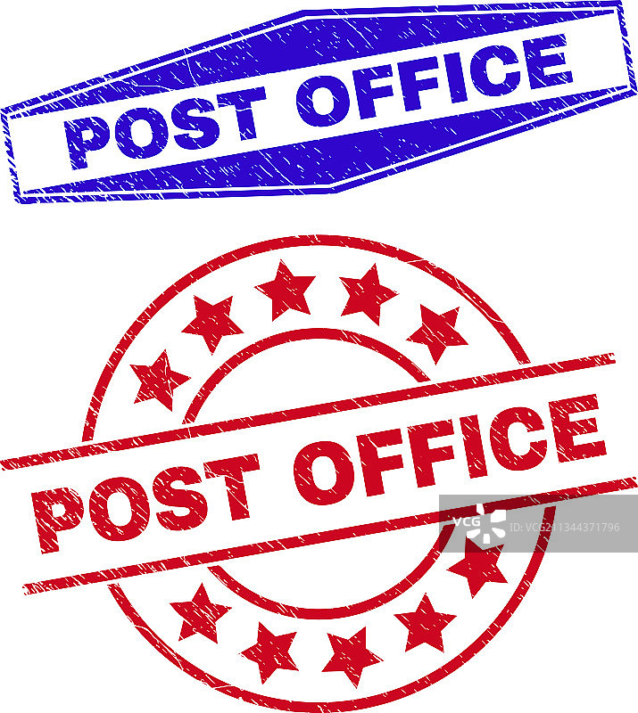 圆形和六边形上的邮局划痕邮票图片素材