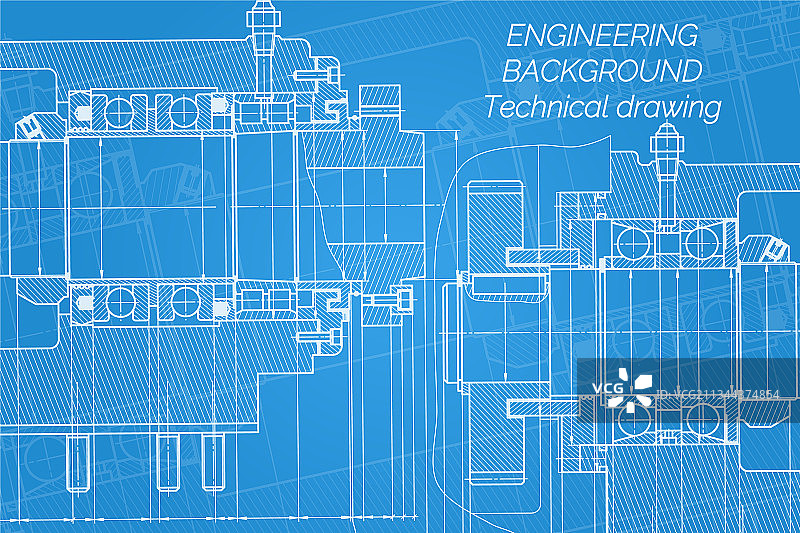 蓝色背景的机械工程图纸图片素材