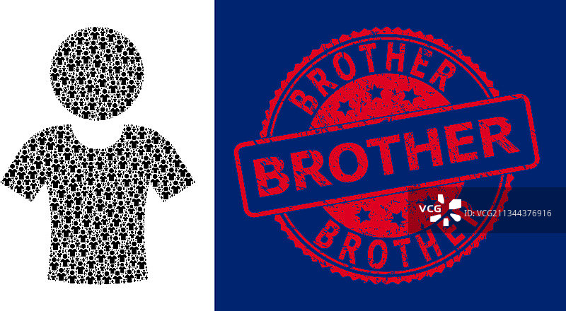 划痕兄弟圆形印章和递归男孩图片素材