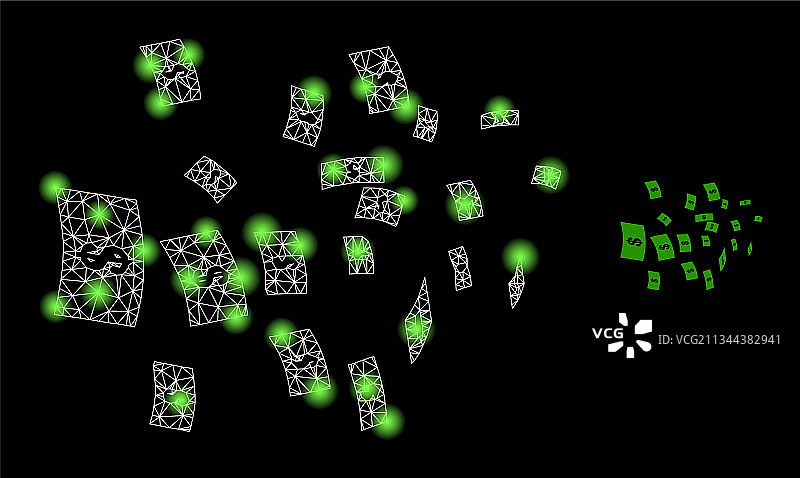 多边形线框网格飞行的美元纸币图片素材