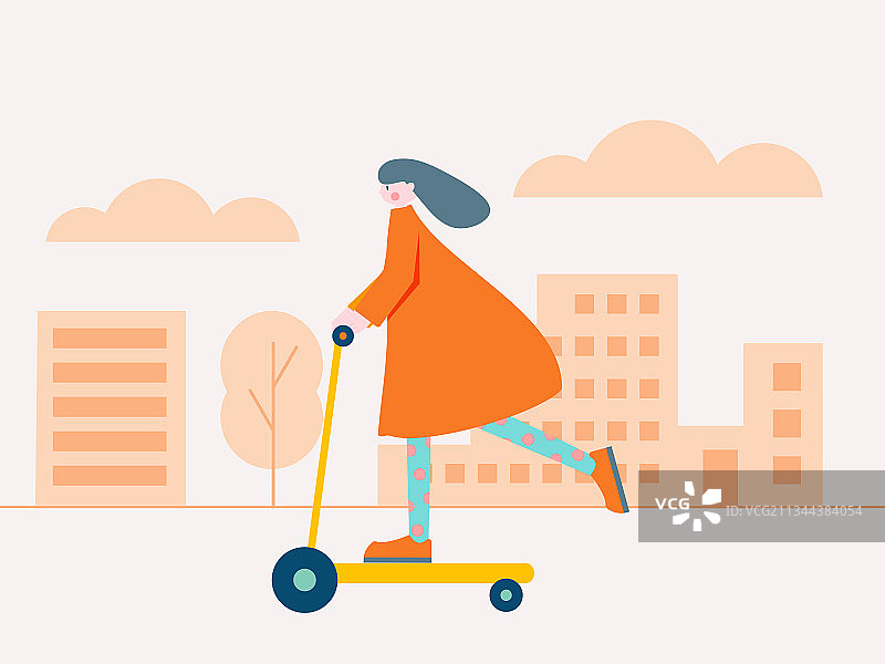 滑板车女人图片素材