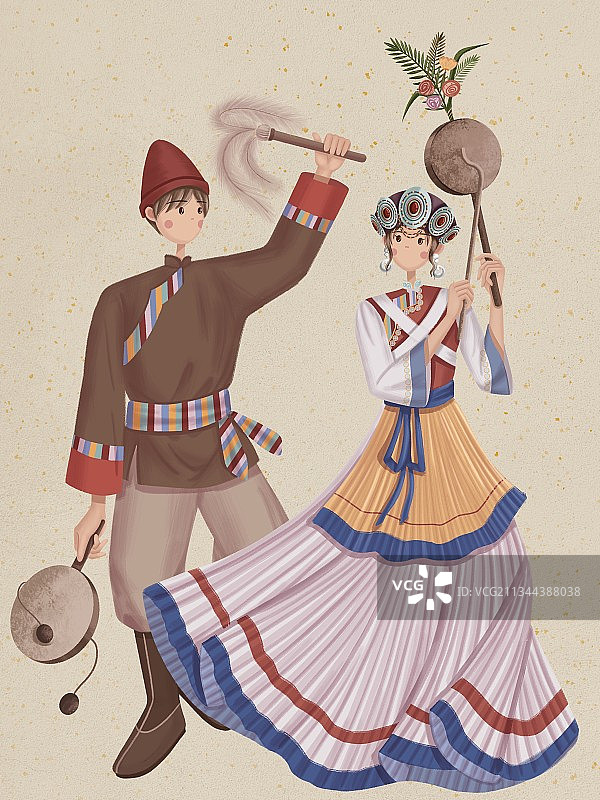 纳西族姑娘与小伙图片素材