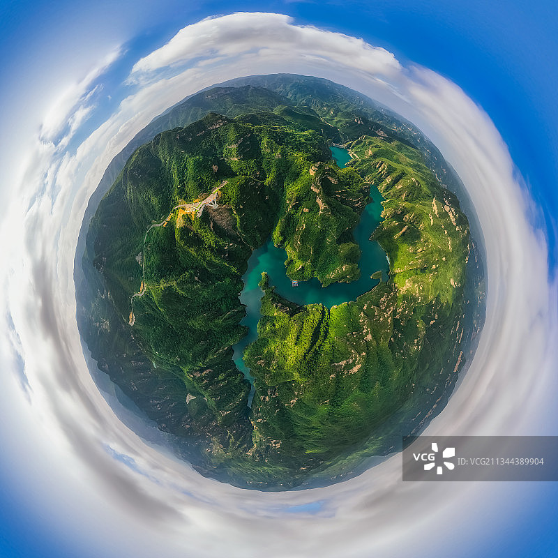 河南焦作修武县太行山脉云台山峰林峡景区星球小行星360度航拍图片素材