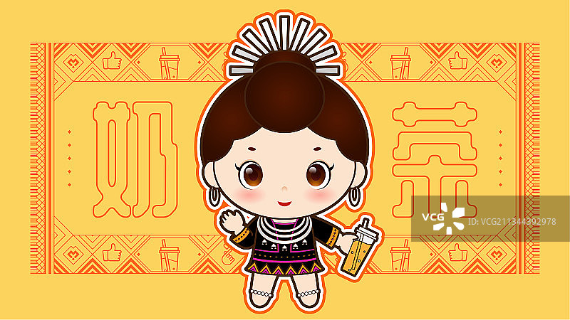黎妹奶茶店卡通插画图片素材