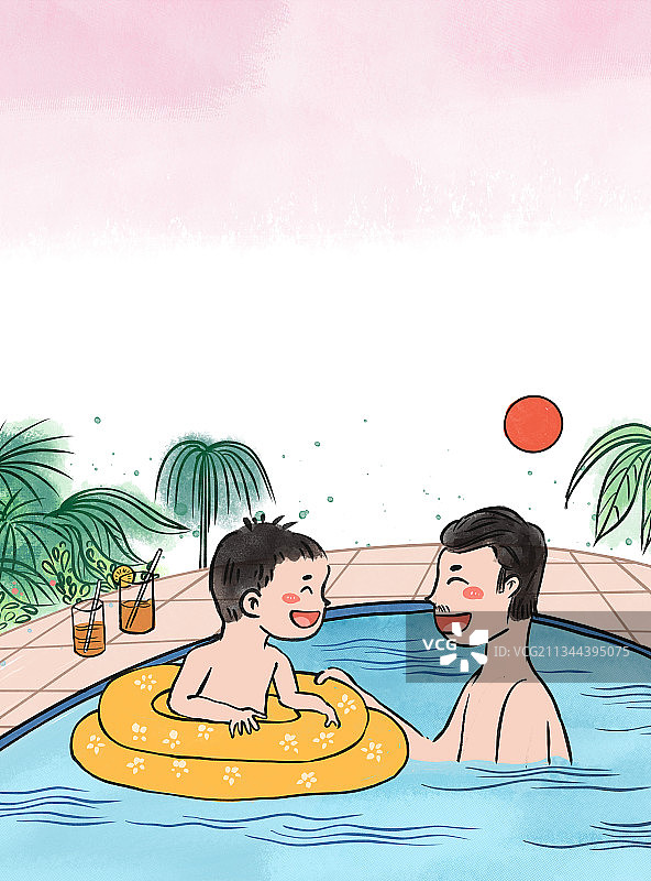 父子游泳图片素材