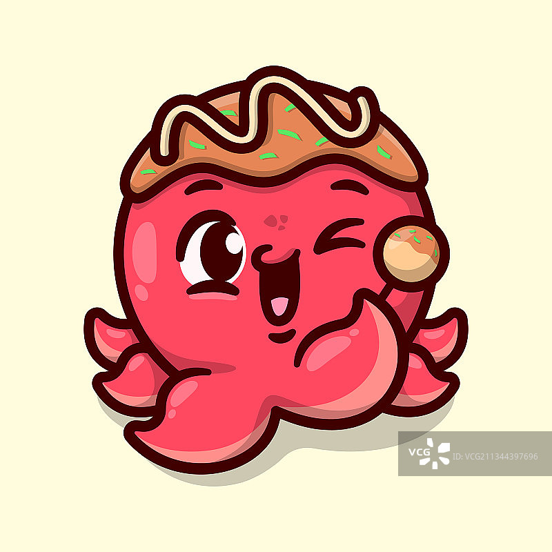 可爱的章鱼头顶棕色酱汁图片素材