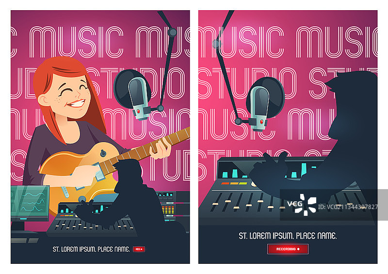 歌手录音室卡通海报图片素材