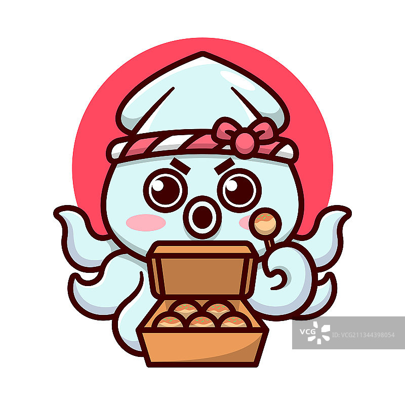 可爱的鱿鱼拿着章鱼烧盒子图片素材